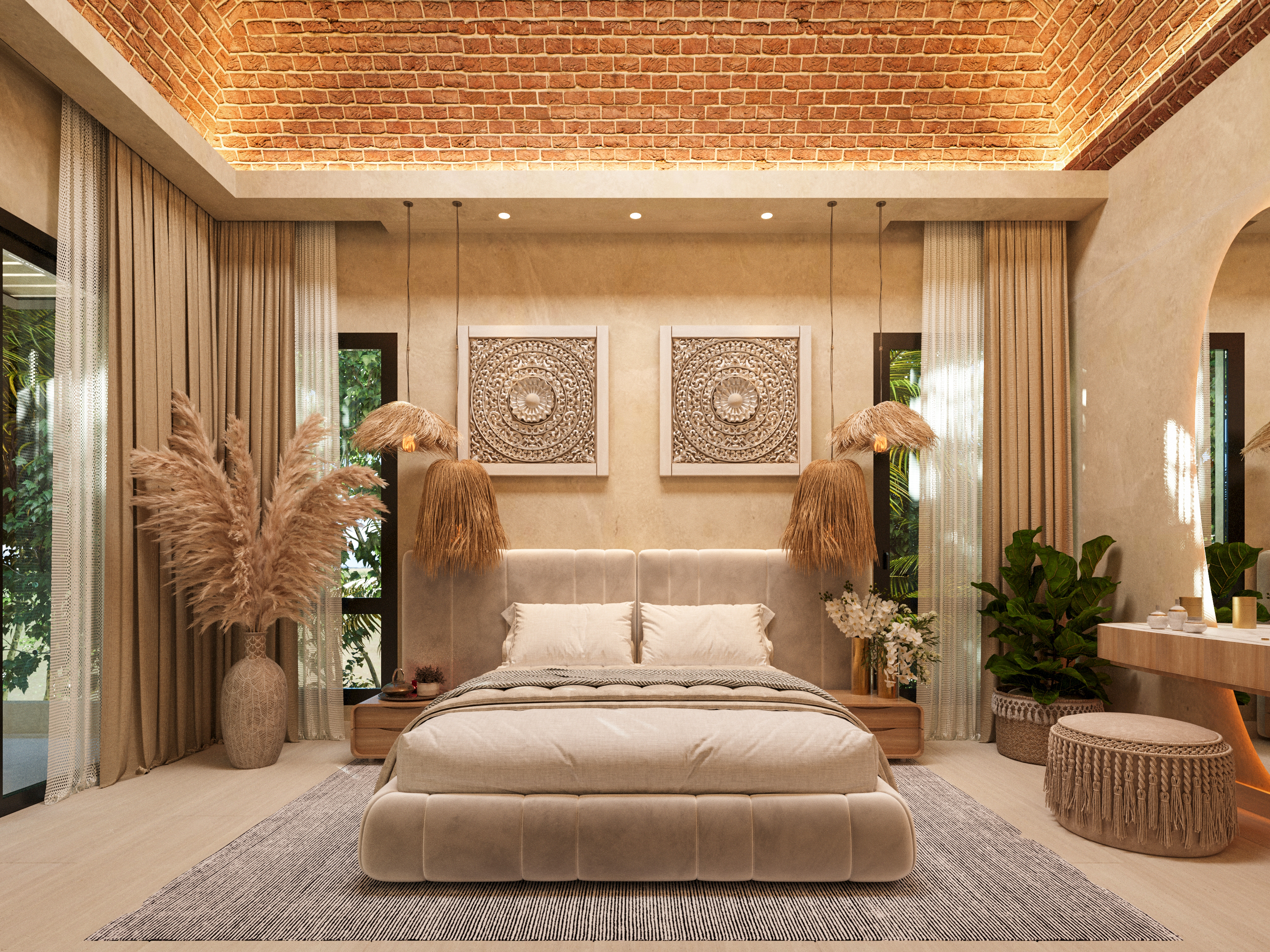 Guest suite at Casa Árbol — serene palette with premium finishes