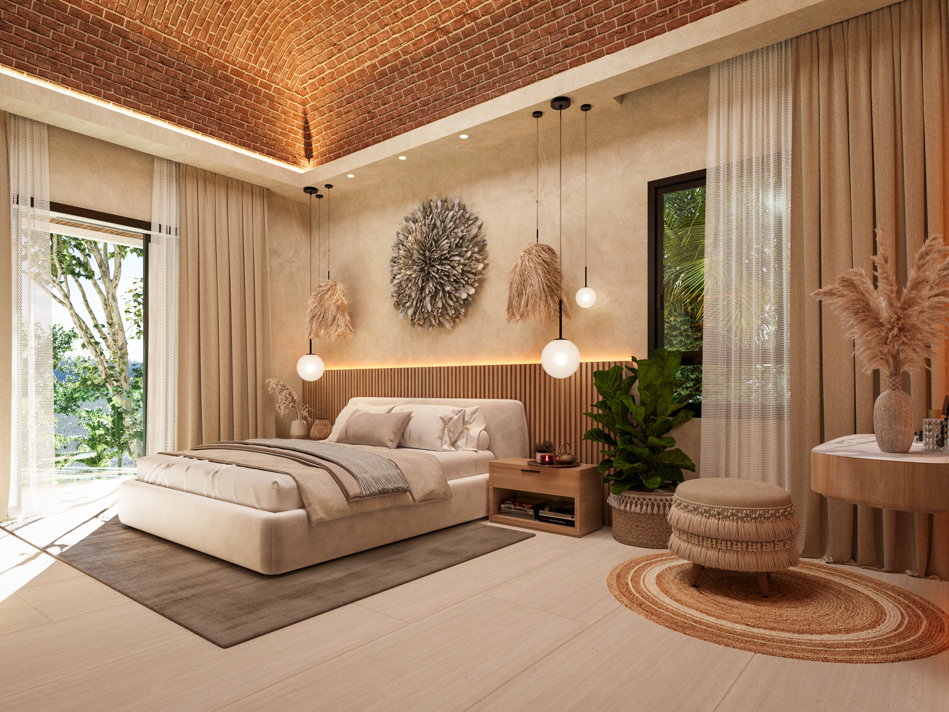 Upper-floor suite detail — Casa Árbol luxury residence